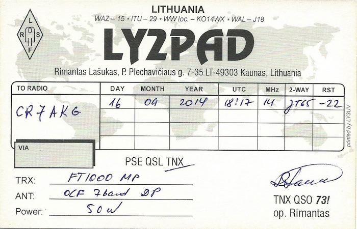 QSL LY2PAD - Verso